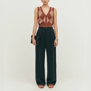 Reformation Mason Wide Leg Pleated Tencel Pants High Rise Black Women's Size 8P